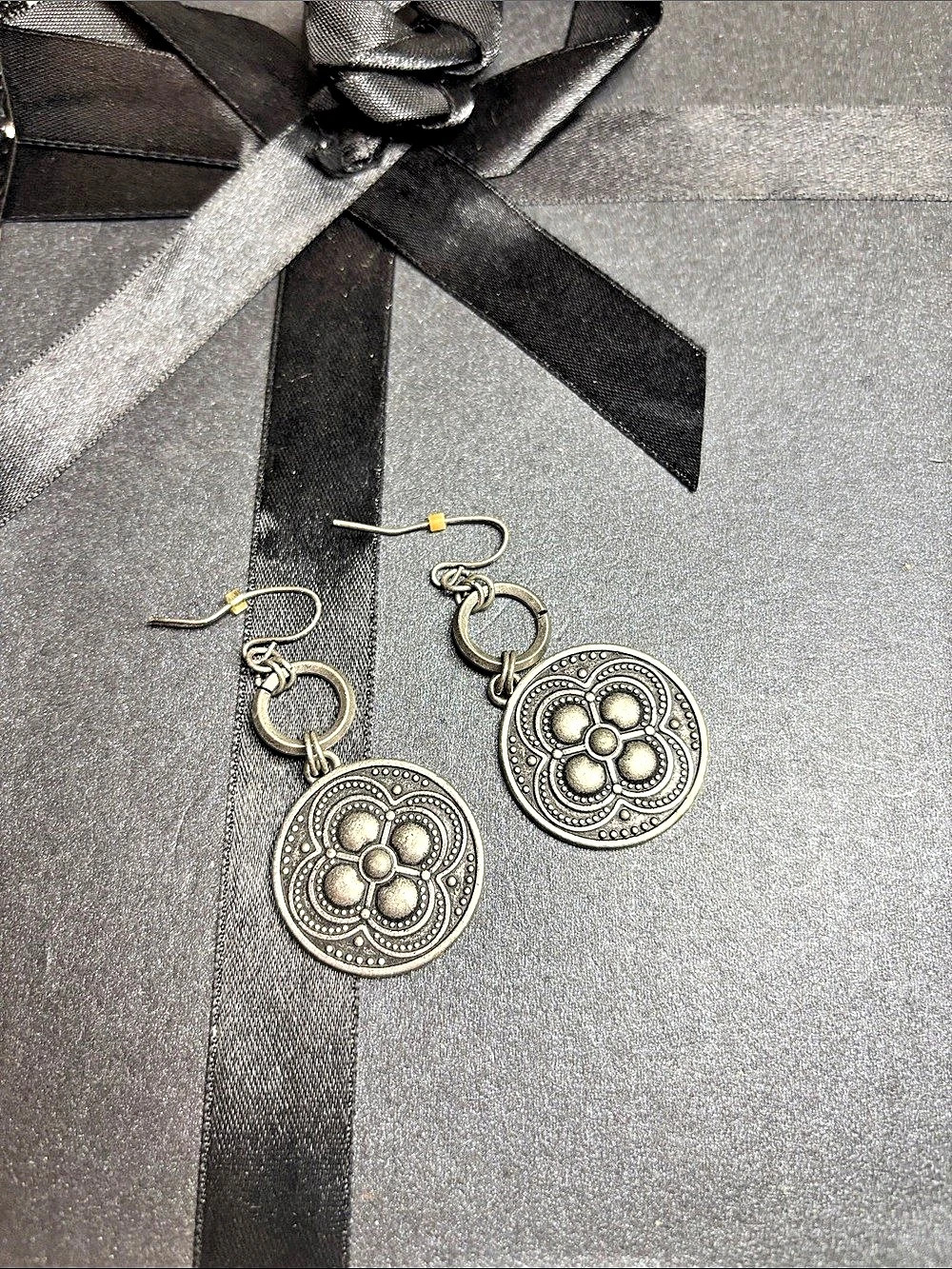 Floral Disc Drop Earrings Vintage